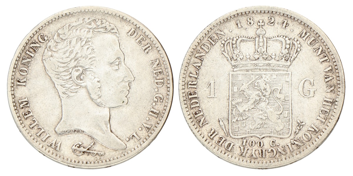 1 Gulden. Willem I. 1824 U. Zeer Fraai -.