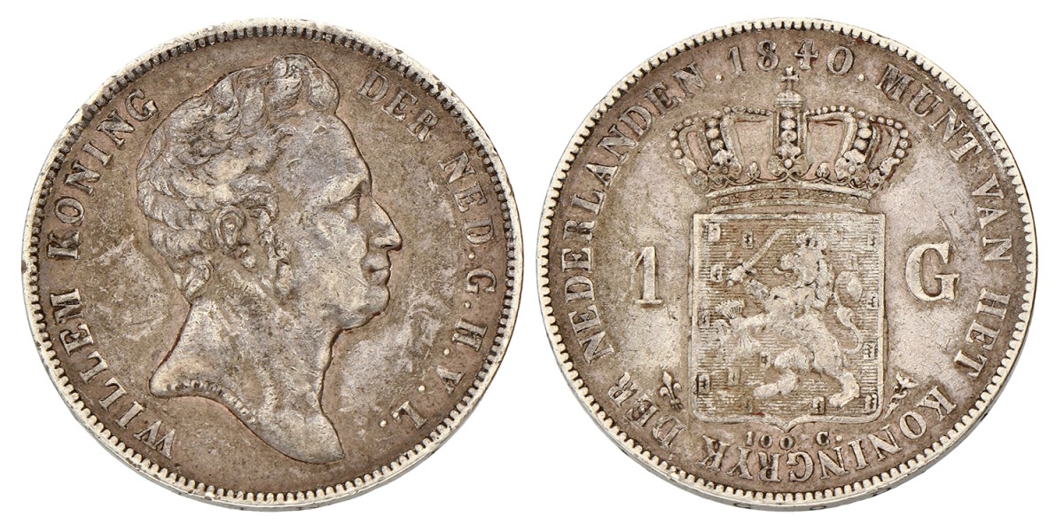 1 Gulden. Willem I. 1840. Zeer Fraai -.