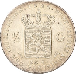 ½ Gulden. Willem I. 1822 U. Prachtig +.