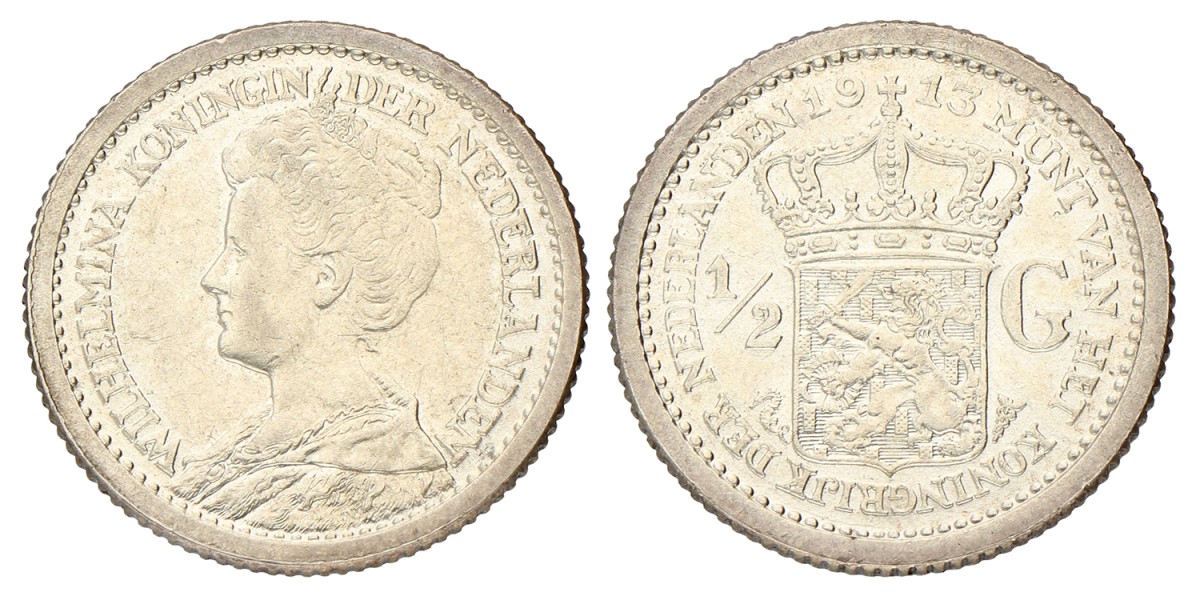 ½ Gulden. Wilhelmina. 1913. UNC.