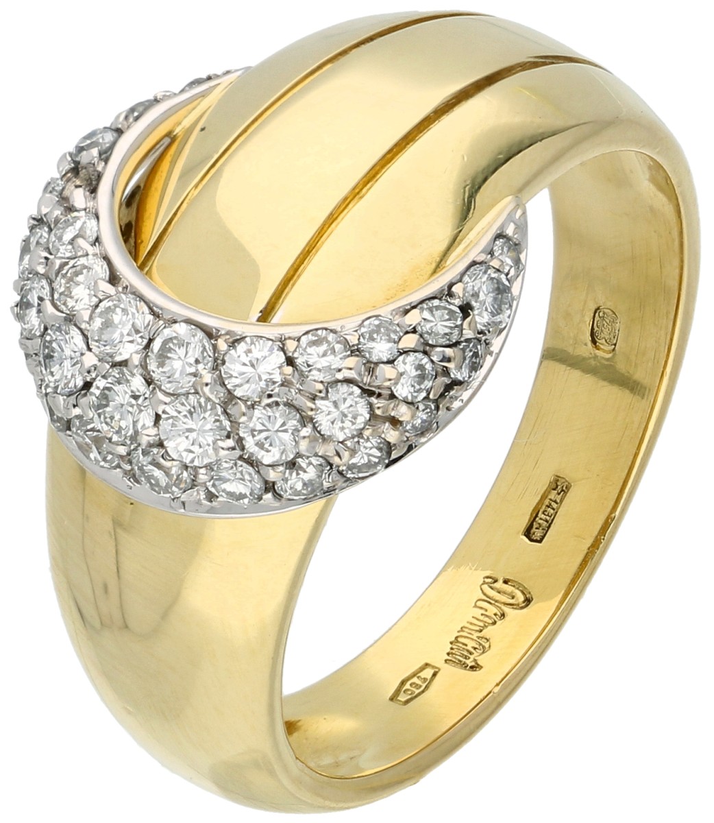 Damiani 18K geelgouden ring met halve maan bezet met ca. 0.46 ct. diamant.