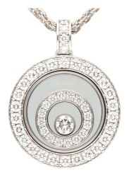 Chopard 'Happy Spirit' 18K witgouden hanger aan collier bezet met ca. 0.56 ct. diamant.