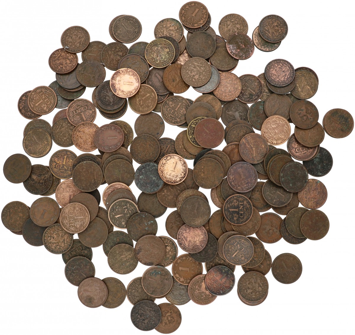 Lot (200) 1 Cent Willem III tot Wilhelmina 1877-1943. Gemiddeld Zeer fraai.