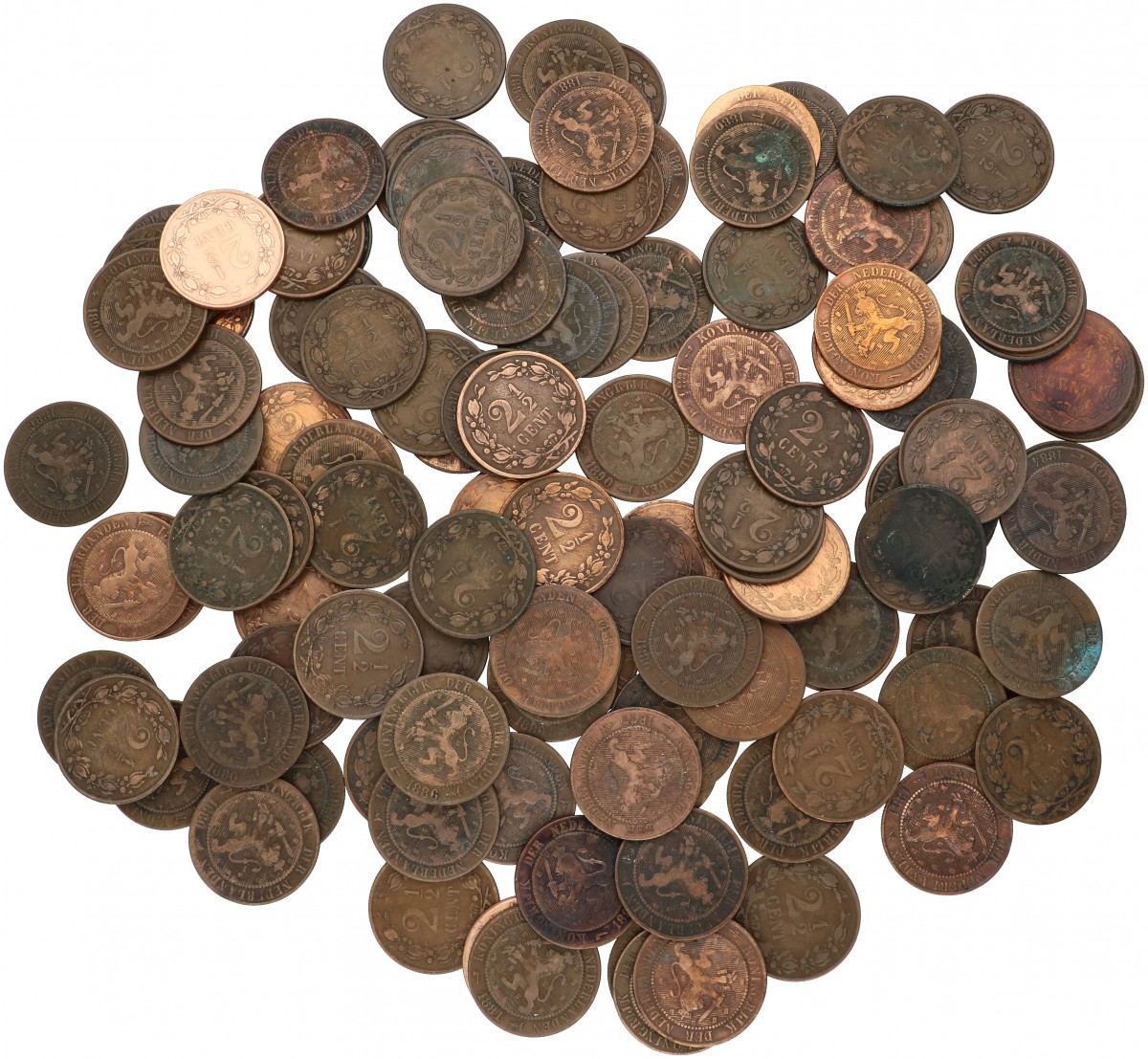 Lot (100) 2½ Cent Willem III diverse jaren. Gemiddeld Zeer fraai