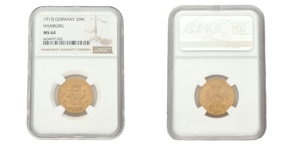German states. Hamburg. 20 Mark. 1913 J.