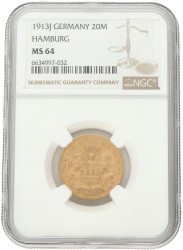German states. Hamburg. 20 Mark. 1913 J.