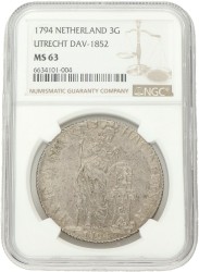 3 gulden - Generaliteits. Utrecht. 1794. MS 63.
