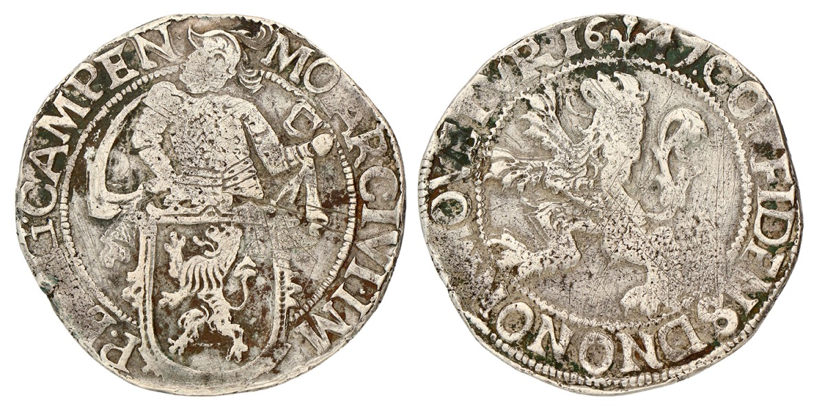 Leeuwendaalder. Kampen. 1647. Zeer Fraai +.