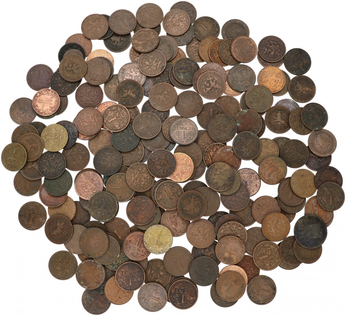 Lot (200) 1 Cent Willem III tot Wilhelmina 1877-1943. Gemiddeld Zeer fraai.