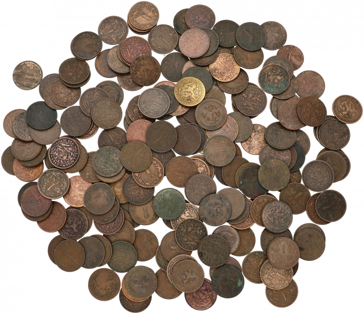 Lot (200) 1 Cent Willem III tot Wilhelmina 1877-1943. Gemiddeld Zeer fraai.