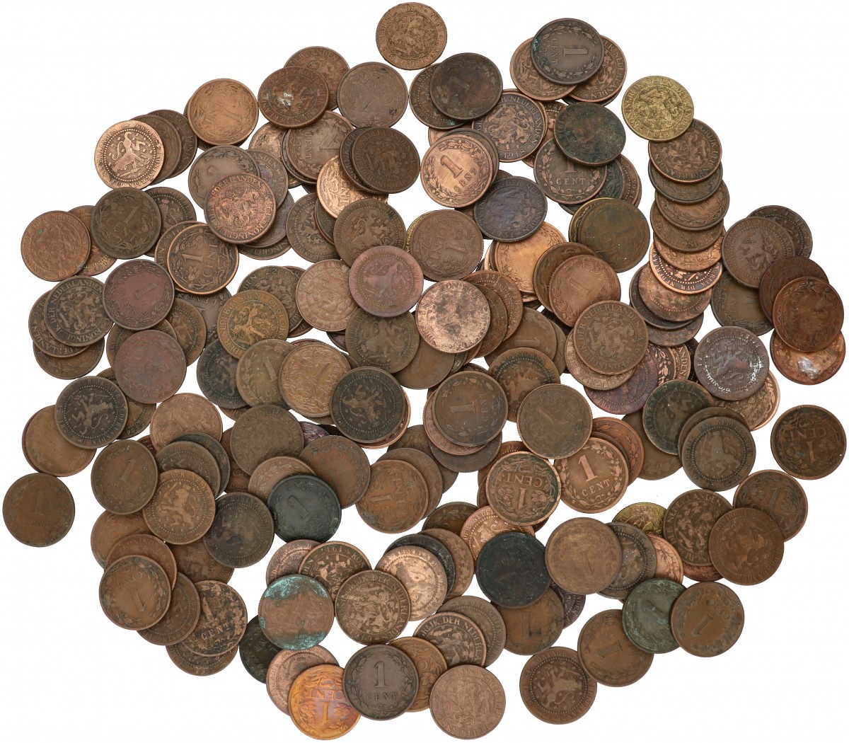Lot (200) 1 Cent Willem III tot Wilhelmina 1877-1943. Gemiddeld Zeer fraai.