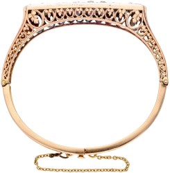 Antieke roségouden/zilveren bangle armband met roos geslepen diamant.