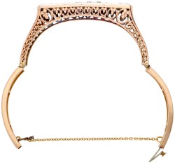 Antieke roségouden/zilveren bangle armband met roos geslepen diamant.