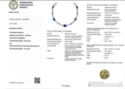 IGI certified platinum necklace with 75.00 ct. natural sapphires and 7.40 ct. diamond.