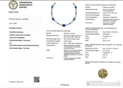 IGI-gecertificeerd platina collier met 75.00 ct. natuurlijke saffieren en 7.40 ct. diamant.