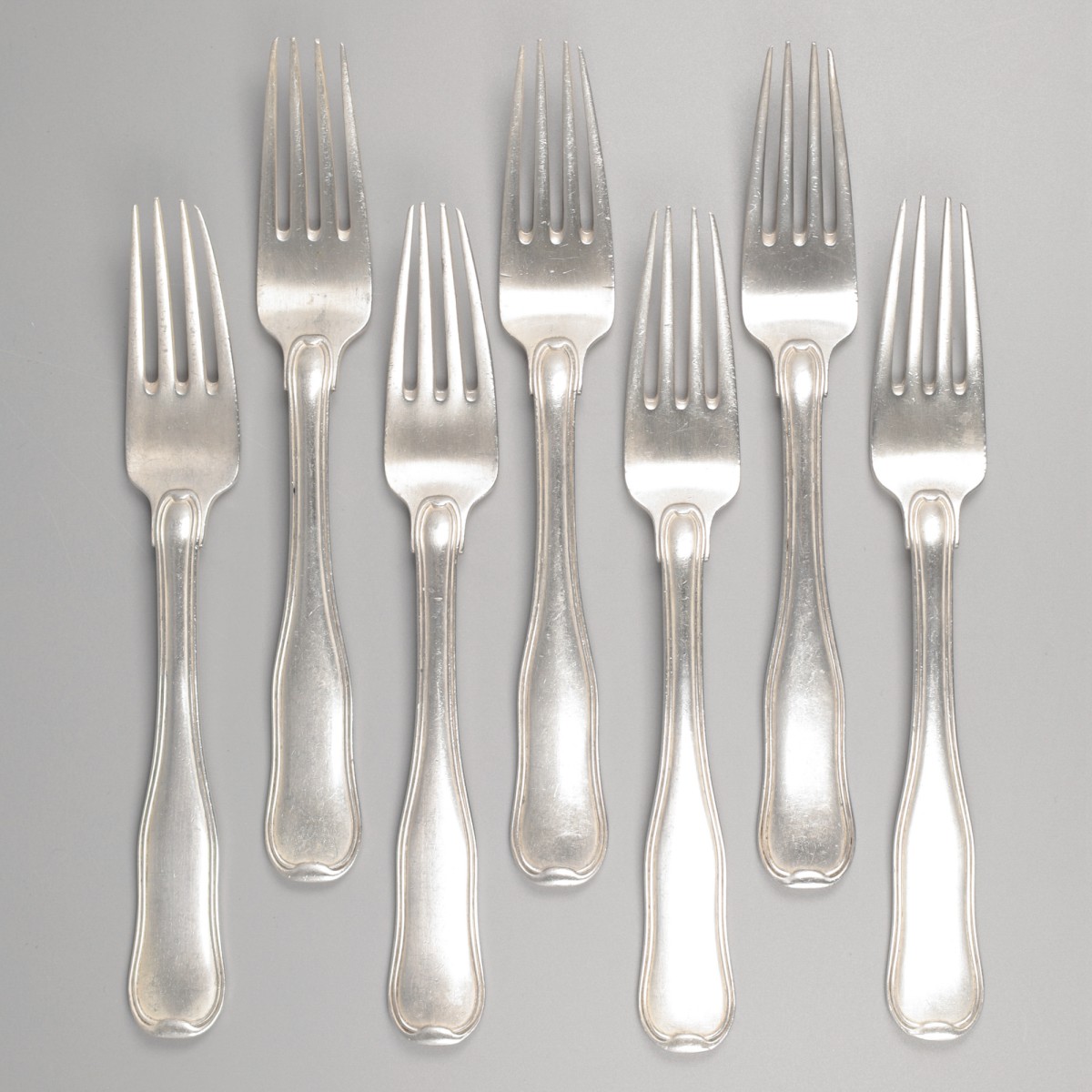 Georg Jensen 7-delige set dinervorken, model Old Danish, zilver.