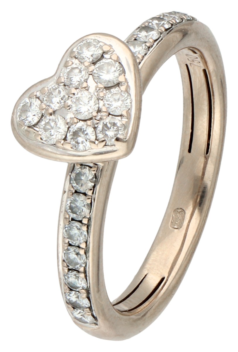 Hulchi Belluni 18K witgouden ring met hartvormig middenstuk bezet met diamant.