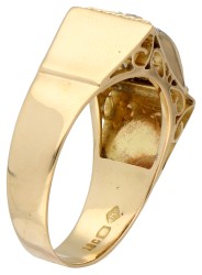 Belgische 18K geelgouden retro ring bezet met smaragd en ca. 0.30 ct. diamant.