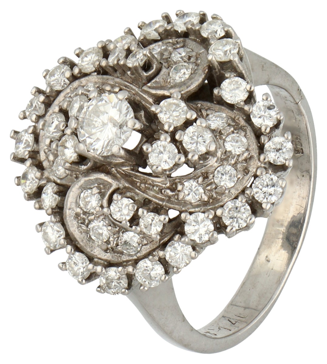 14K Witgouden entourage ring bezet met ca. 1.30 ct. diamant.