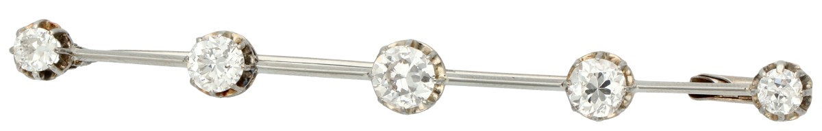 14K Witgouden staafbroche bezet met ca. 2.03 ct. diamant.