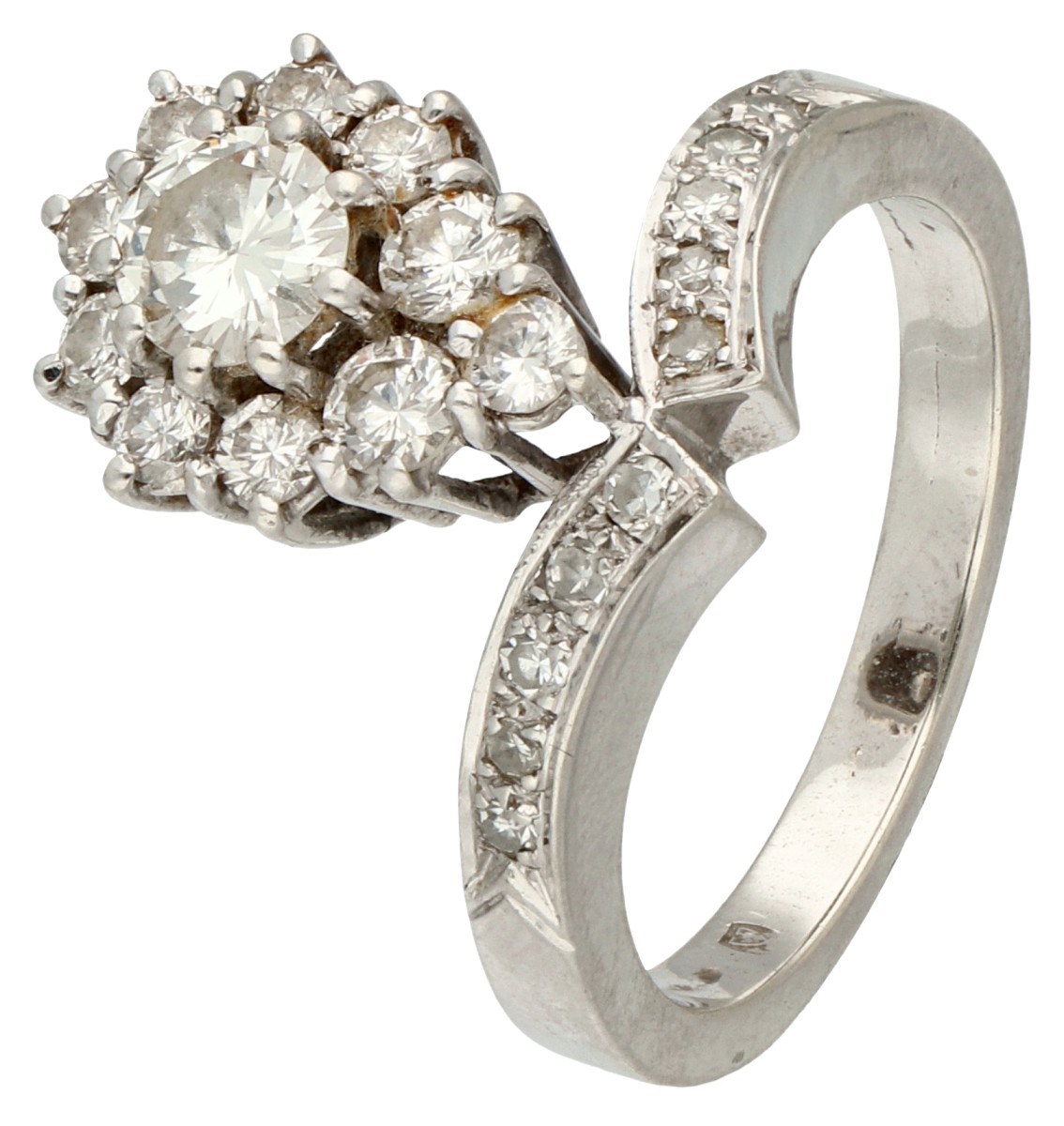 18K Witgouden asymmetrische ring met diamant.