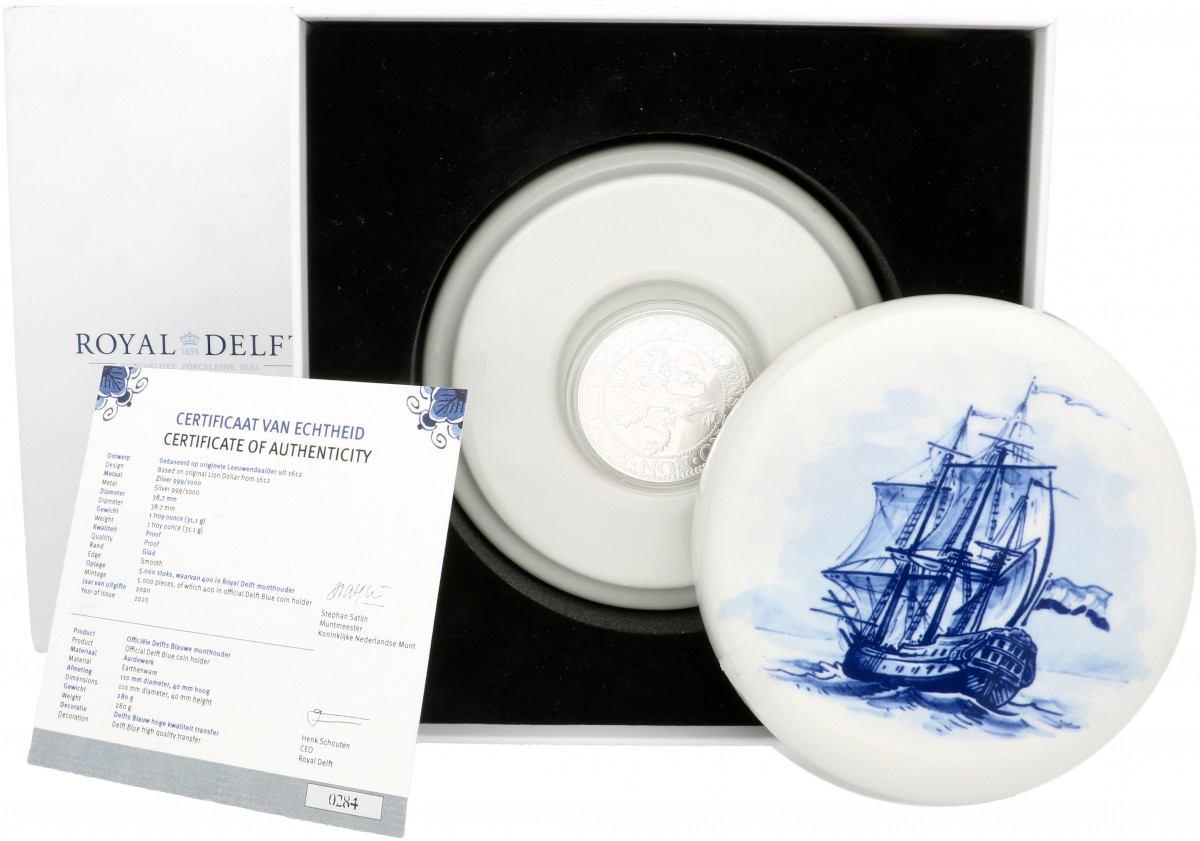 Nederland. Officiële Herslag: Leeuwendaalder 2020 Zilver 1 Ounce - Royal Delft editie.