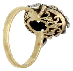 No Reserve - 18K Geelgouden / zilveren vintage ring met diamant.