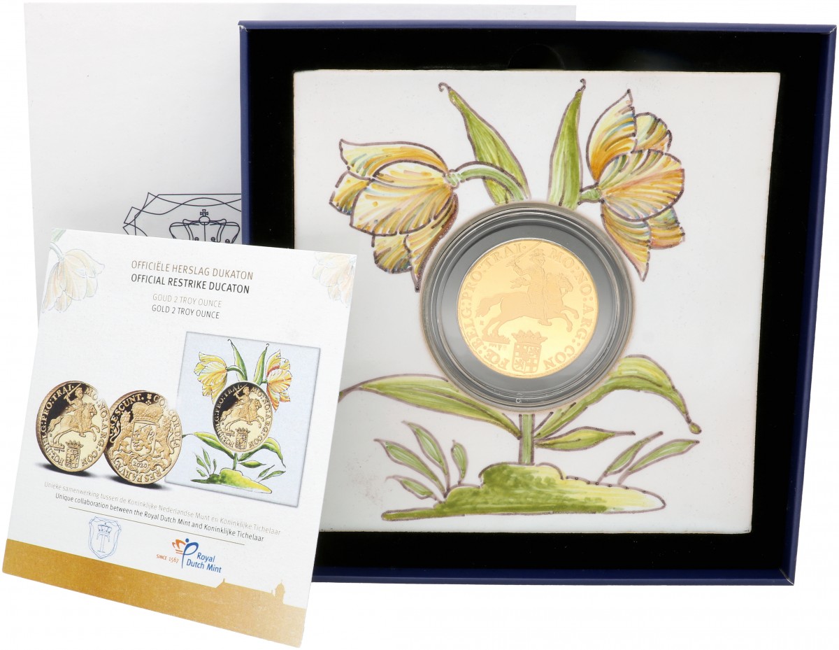 Nederland. Officiële herslag: Gouden Dukaton 2 Ounce - Royal Delft editie. 2020.