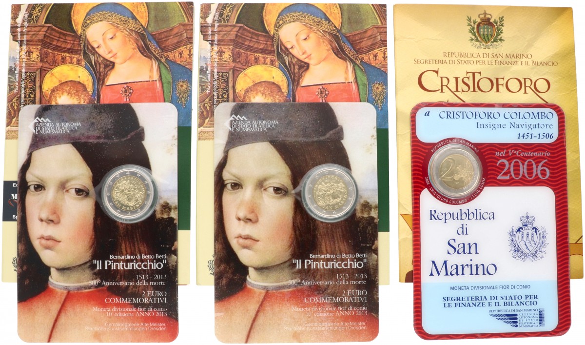 San Marino. Lot (3). 2 Euro blister. 2006 and 2013.