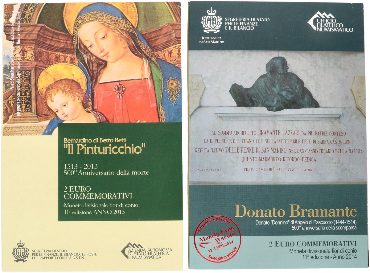 San Marino. Lot (2) 2 Euro in blister. 2013 and 2014.