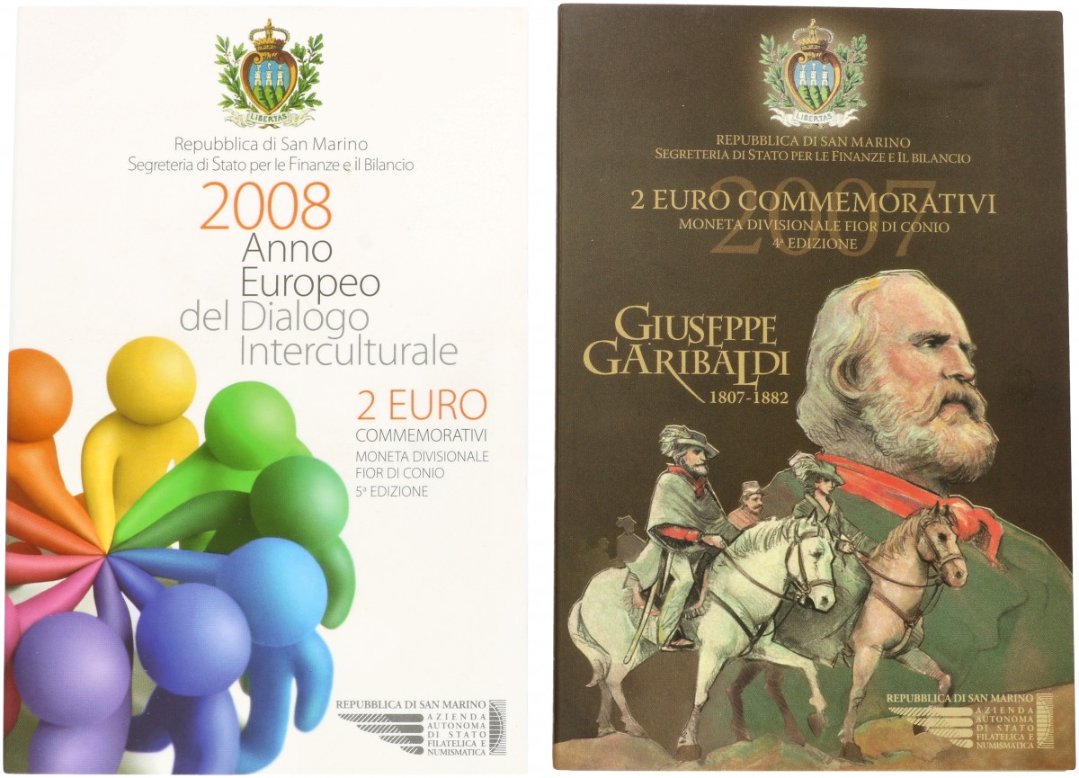 San Marino. Lot (2). 2 Euro in blister. 2007 and 2008.