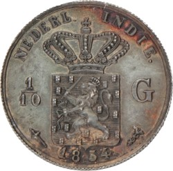 No reserve - 1/10 Gulden. Nederlands-Indië. Willem III. 1854. UNC details.