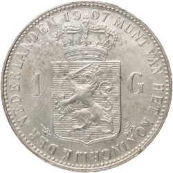 No reserve - 1 Gulden. Wilhelmina. 1907. UNC details.