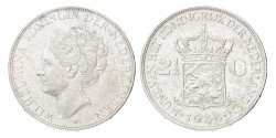 No reserve - 2½ Gulden. Wilhelmina Grof haar. 1938 B. AU Details.