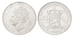 No reserve - 2½ Gulden. Wilhelmina Grof haar. 1938 B. AU Details.