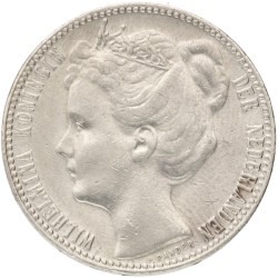 No reserve - 1 Gulden. Wilhelmina. 1908. AU details.