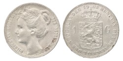 No reserve - 1 Gulden. Wilhelmina. 1908. AU details.