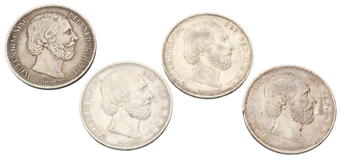 No reserve - Lot (4) 2½ Gulden. Willem III. 1867 - 69 - 72 - 73. VF - XF.