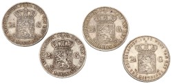 No reserve - Lot (4) 2½ Gulden. Willem III. 1850 - 51 - 54 - 70. VF - XF.