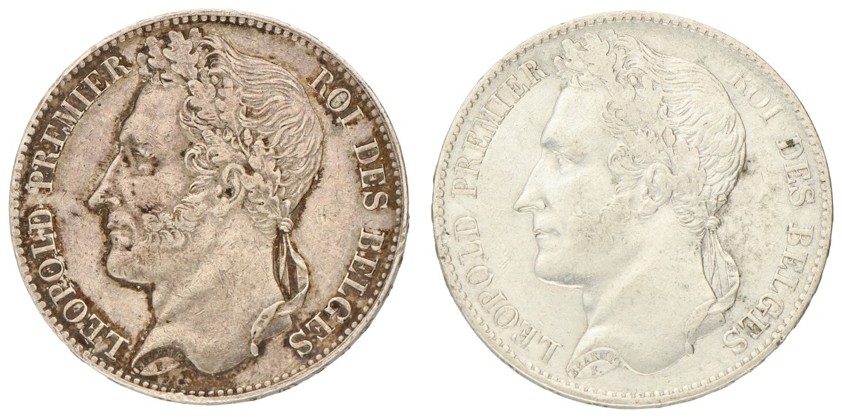 No reserve - Belgium. Leopold I. Lot (2) 5 Francs. 1848 & 1849. VF - XF.