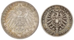 No reserve - German states. Saxony. Albert I & Friedrich August. Lot (2) 2 & 3 Mark. 1876 & 1910.