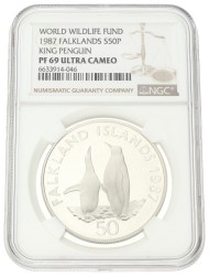 No reserve - Falkland Islands. 50 Pence - World Wildlife Fund. 1987.