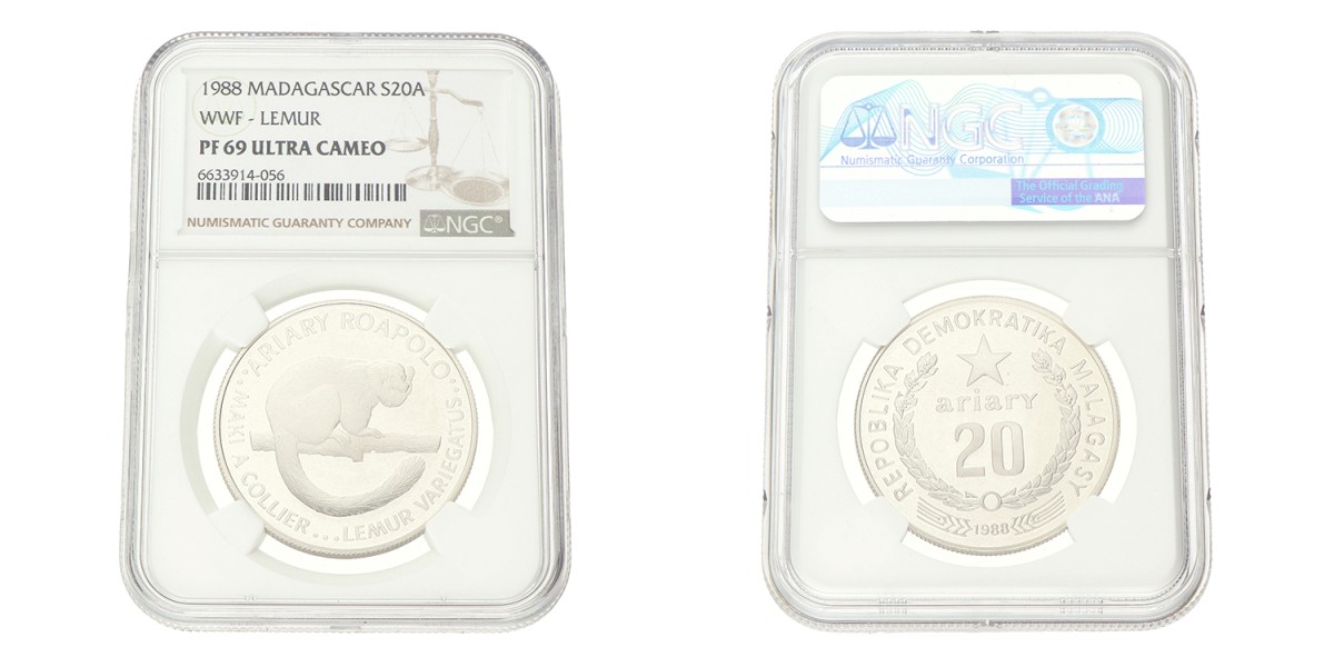 No reserve - Madagascar. 20 Ariary - World Wildlife Fund. 1988.