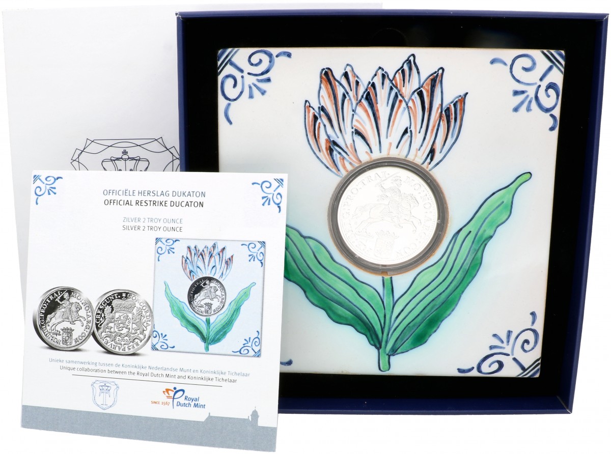Nederland. Officiële herslag: Dukaton "Zilveren Rijder" 2 Ounce - Royal Delft editie. 2020.