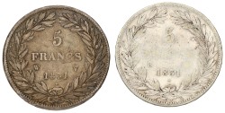 No reserve - France. Second kingdom. Louis Philippe I. Lot (2) 5 Francs. 1831 B & W.