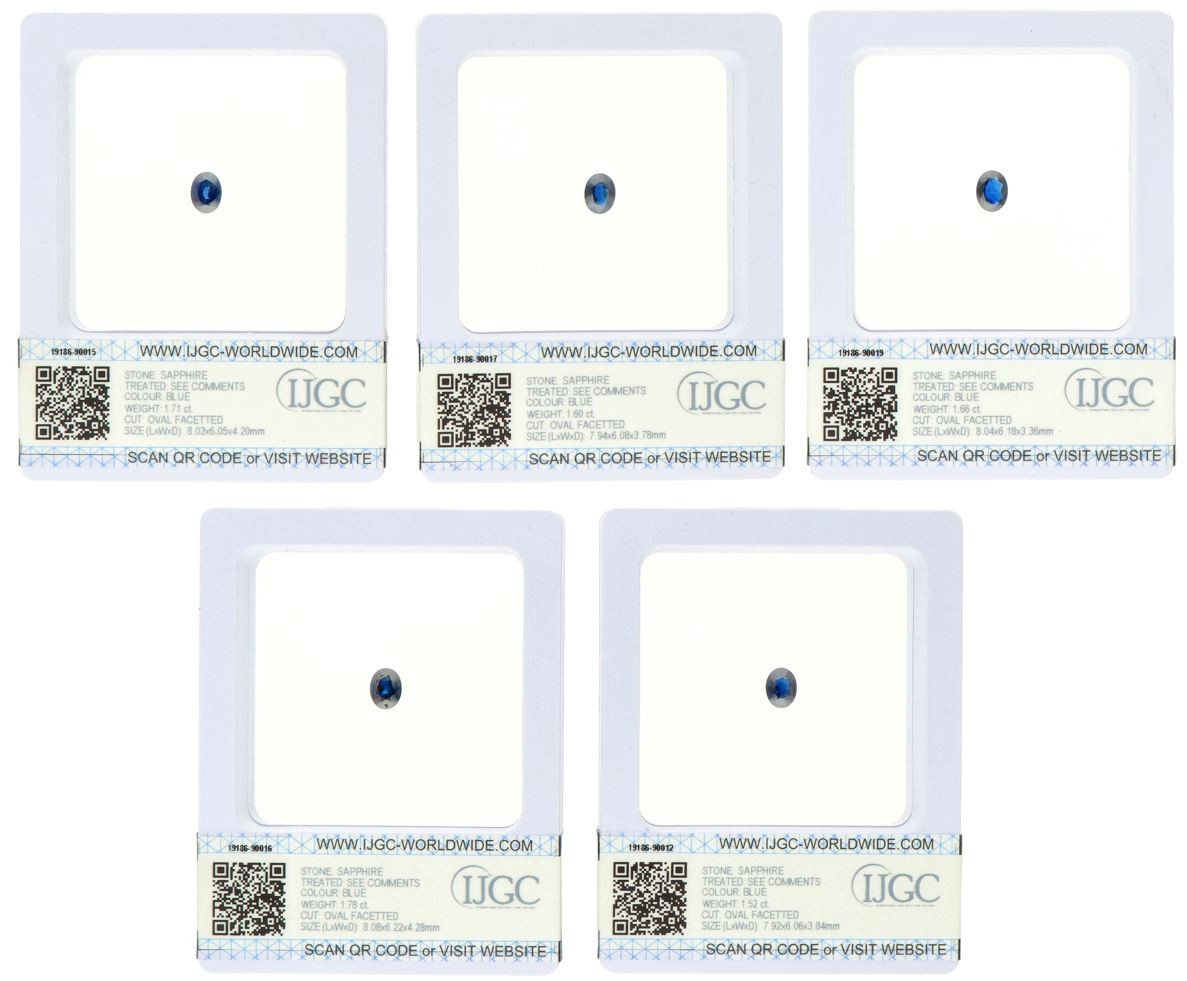 No reserve - Lot van vijf natuurlijke gecertificeerde saffieren tussen de 1.52 en 1.78 ct.