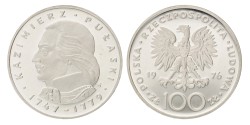 No reserve - Poland. 100 Złotych - Kazimierz Pułaski. 1976.