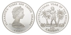 No reserve - Turks and Caicos islands. Elizabeth II. 10 Crowns - Year of the Child. 1982.