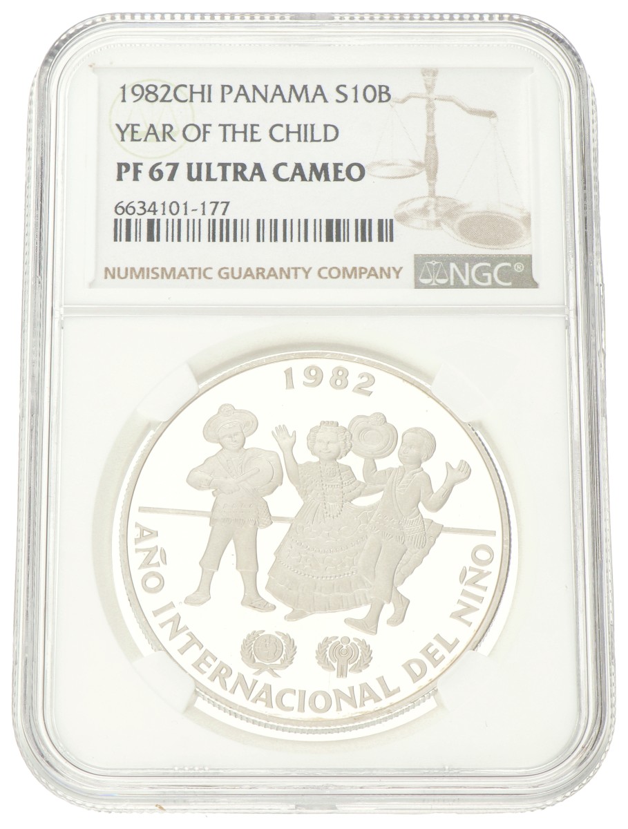 Panama. 10 Balboas - Year of the Child. 1982. PF 67 ULTRA CAMEO.