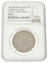 No reserve - Poland. 10 Złotych - PROBA, Casimir the Great. 1964.